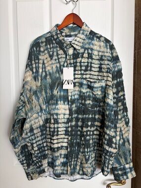 Zara Tie-Dye Button-Up in Teal and Cream